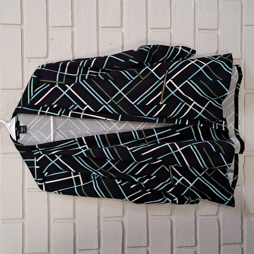 Robert Louis Black W/Blue & White Stripe Open Front Cardigan.  Size Small NWOT